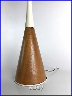 Vintage Mid Century Modern Teak White Hourglass Table Lamp Danish Italian 1950's