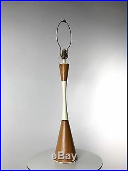 Vintage Mid Century Modern Teak White Hourglass Table Lamp Danish Italian 1950's
