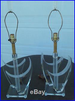 Vintage Mid Century Modern Thick Pair Of Lucite Table Lamps Van Teal Style
