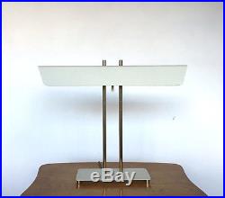 Vintage Mid Century Modern White Brass Banker Desk Table Lamp Thurston Laurel