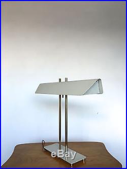 Vintage Mid Century Modern White Brass Banker Desk Table Lamp Thurston Laurel