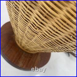 Vintage Mid Century Modern Wicker Lamp with Shade MCM 1960S 24 Tall