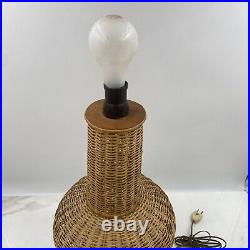 Vintage Mid Century Modern Wicker Lamp with Shade MCM 1960S 24 Tall
