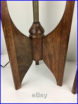 Vintage Mid Century Modern Wood Table Lamps Matched Pair MCM