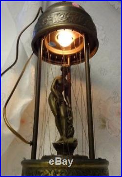 Vintage Mid Century Oil Rain Table Hanging Lamp Light Pillar Nude Lady Goddess