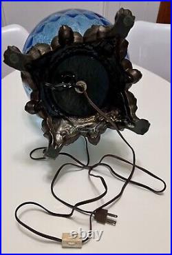 Vintage Mid Century Optical Topaz Blue Glass Pitcher Ewer Brass Hollywood Lamp