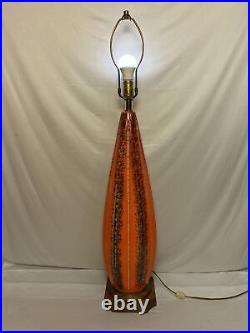 Vintage Mid Century Orange Ceramic Table Lamp Gourd Lava 40