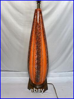 Vintage Mid Century Orange Ceramic Table Lamp Gourd Lava 40