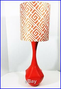 Vintage Mid Century Orange Ceramic Table Lamp with Shade Hollywood Regency MCM
