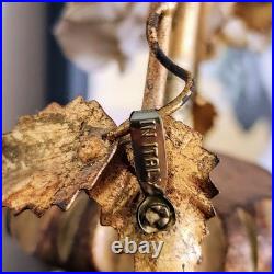 Vintage Mid Century Ornate Italian Gold Gilt Tole Lamp with Yellow Porcelain Roses