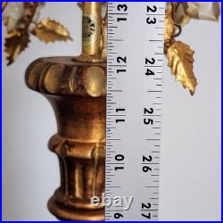 Vintage Mid Century Ornate Italian Gold Gilt Tole Lamp with Yellow Porcelain Roses Vintage Mid Century Ornate Italian Gold Gilt Tole Lamp with Yellow Porcelain Roses