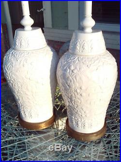 Vintage Mid Century Pair Of Porcelain Ginger Jar Table Lamps
