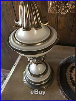 Vintage Mid-Century Pair Of Stiffel Table Lamps Brass Enamel -Torch 3-Way 39