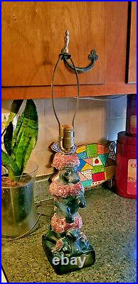 Vintage Mid Century Poodle Table Lamp Burgandy and Black Glaze Ceramic Adorable