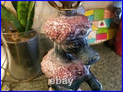 Vintage Mid Century Poodle Table Lamp Burgandy and Black Glaze Ceramic Adorable