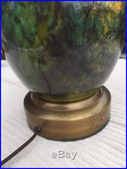 Vintage Mid Century Psychedelic Peacock Color Lava Drip Glaze Ceramic Table Lamp