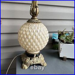Vintage Mid Century Quilted Glass Brass Hollywood Regency Table Lamp Art Nouveau
