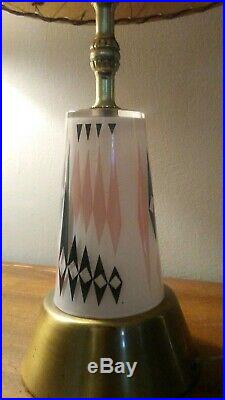 Vintage Mid-Century Retro Atomic Table Lamp WITH Fiberglass Whip Stitch Shade