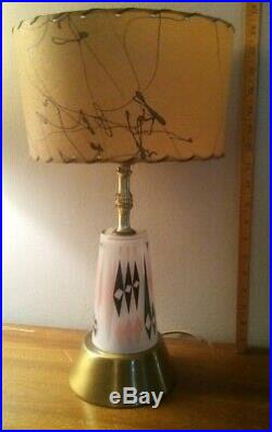 Vintage Mid-Century Retro Atomic Table Lamp WITH Fiberglass Whip Stitch Shade
