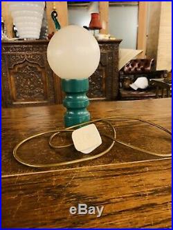 Vintage Mid Century Retro Wooden Table Lamp With Handblown Opaline Globe
