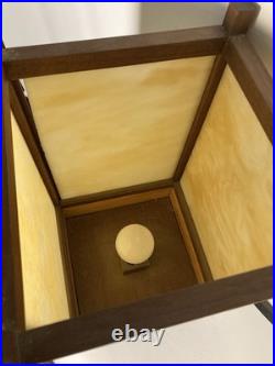 Vintage Mid Century Stained Glass & Teakwood Light Box Table Lamp-19x10x10-EUC