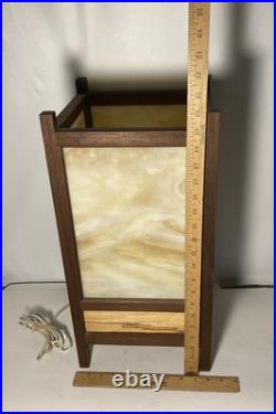 Vintage Mid Century Stained Glass & Teakwood Light Box Table Lamp-19x10x10-EUC