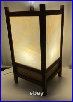 Vintage Mid Century Stained Glass & Teakwood Light Box Table Lamp-19x10x10-EUC