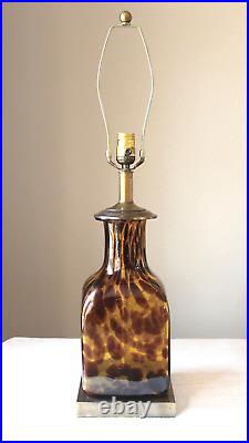 Vintage Mid Century Table Lamp Amber Tortoise Shell Hand Blown Glass Italian