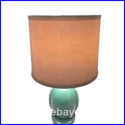 Vintage Mid-Century Turquoise Ceramic Table Lamp with Shade 1950s MCM Cabin Find