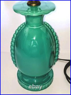 Vintage Mid-Century Turquoise Ceramic Table Lamp with Shade 1950s MCM Cabin Find