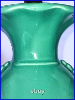 Vintage Mid-Century Turquoise Ceramic Table Lamp with Shade 1950s MCM Cabin Find