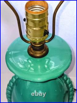 Vintage Mid-Century Turquoise Ceramic Table Lamp with Shade 1950s MCM Cabin Find