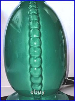 Vintage Mid-Century Turquoise Ceramic Table Lamp with Shade 1950s MCM Cabin Find