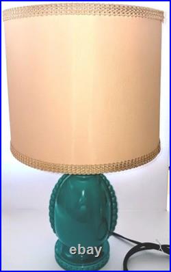 Vintage Mid-Century Turquoise Ceramic Table Lamp with Shade 1950s MCM Cabin Find