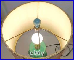 Vintage Mid-Century Turquoise Ceramic Table Lamp with Shade 1950s MCM Cabin Find