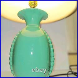 Vintage Mid-Century Turquoise Ceramic Table Lamp with Shade 1950s MCM Cabin Find