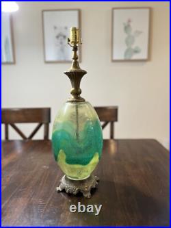 Vintage Mid Century Yellow & Green Art Glass Table Lamp Italy
