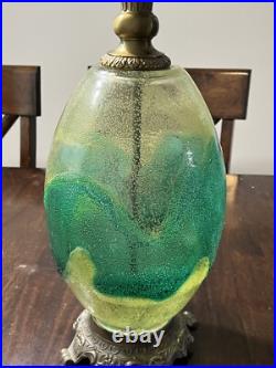 Vintage Mid Century Yellow & Green Art Glass Table Lamp Italy