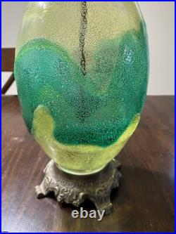 Vintage Mid Century Yellow & Green Art Glass Table Lamp Italy