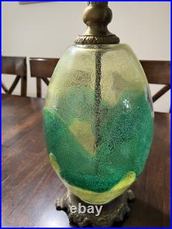 Vintage Mid Century Yellow & Green Art Glass Table Lamp Italy