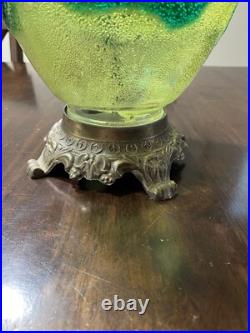 Vintage Mid Century Yellow & Green Art Glass Table Lamp Italy