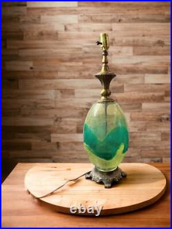 Vintage Mid Century Yellow & Green Art Glass Table Lamp Italy