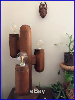 Vintage Mid-century Modeline wood cactus lamp