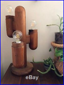 Vintage Mid-century Modeline wood cactus lamp