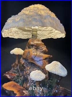 Vintage Mid-century Modern Magic Mushroom Lamp Coral Shade Wood Psychedelic BOHO
