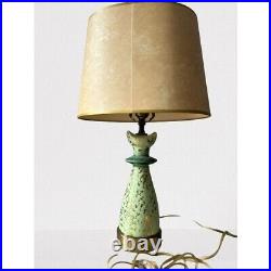 Vintage Mid-century Table Lamp Ceramic Green Gold Original Shade