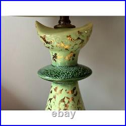 Vintage Mid-century Table Lamp Ceramic Green Gold Original Shade