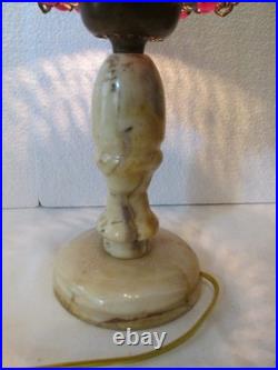 Vintage Middle Eastern Moroccan Lamp Alabaster Colored Jewel Inserts Brass Boho