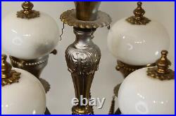 Vintage Middle Eastern Style Table Lamp 5 Lights White Globes Brass Metal Design