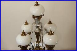 Vintage Middle Eastern Style Table Lamp 5 Lights White Globes Brass Metal Design